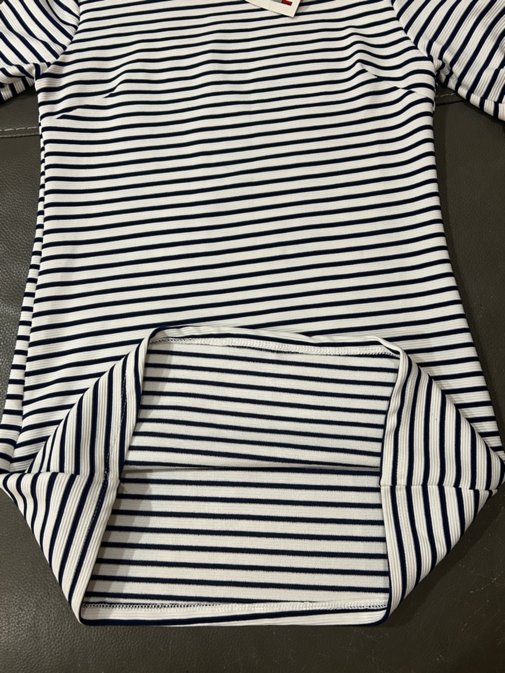 LF Moda Italian Striped Navy & White Tee Dress with Red Trim NWT size 3/4 - Picture 5 of 5